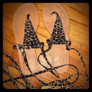 Leopard lace up sandals